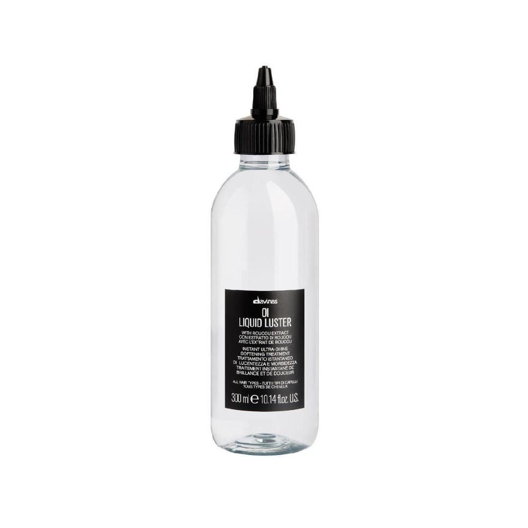 Clear bottle with black cap and label on a white background
